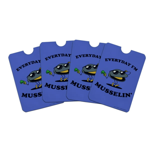 Everyday Im Musselin Mussel Hustling Funny Humor Credit Card RFID Blocker Holder Protector Wallet Purse Sleeves Set of 4 Everyday Im Musselin Mussel Hustling Funny Humor Credit Card RFID Blocker Holder Protector Wallet Purse Sleeves Set of 4